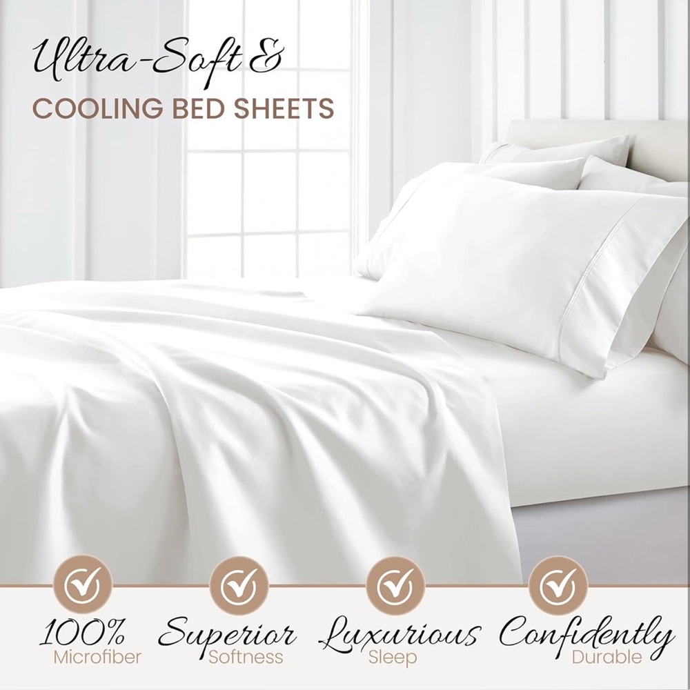 NEW Microfiber Cooling King Sheet Set 4 Piece Ultra Soft Wrinkle-Free Easy Care